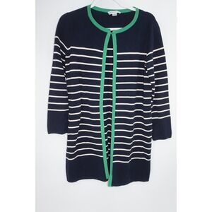 Pendleton Sweater Womens Medium Navy Striped Silk Cotton Open Front Cardigan